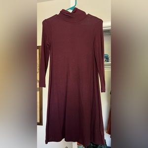 Turtle neck cotton long sleeve dress Maroon